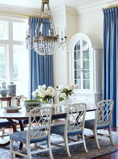 Suzanne Kasler Blue And White Dining Room With Hickory