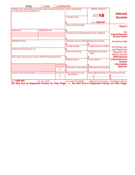 Fillable Irs Form 1099 Int 2018 2019 Online Pdf Template