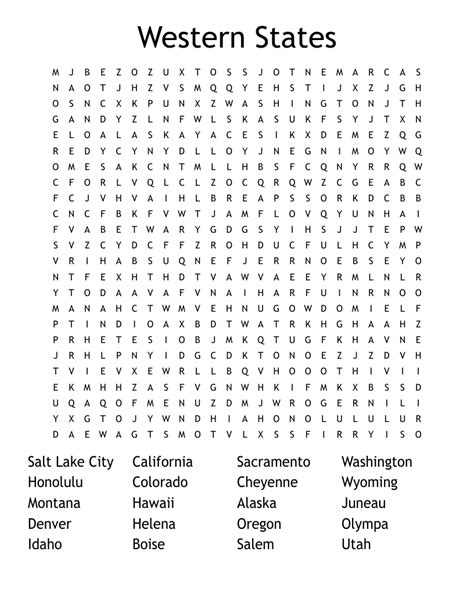 Western States Word Search Wordmint