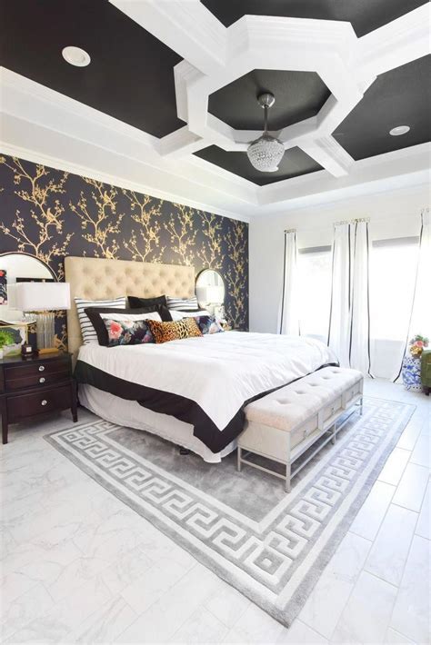 Tufted Headboard In This Black White And Gold Master Bedroom Makeover