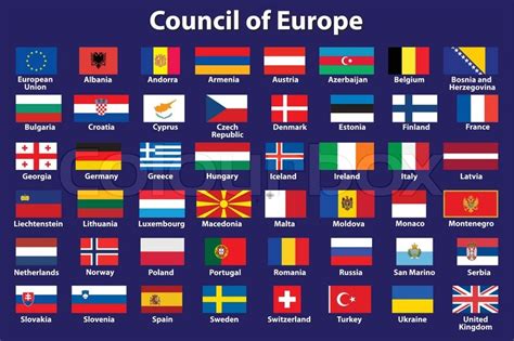 Shiny provided under mit licence by gosquared. Set of Council of Europe flags vector ... | Stock vector | Colourbox