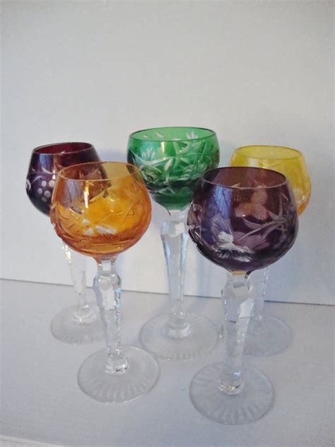 Mini Goblets Cordial Glasses Colored Cut Glass Set Of 5 Etsy
