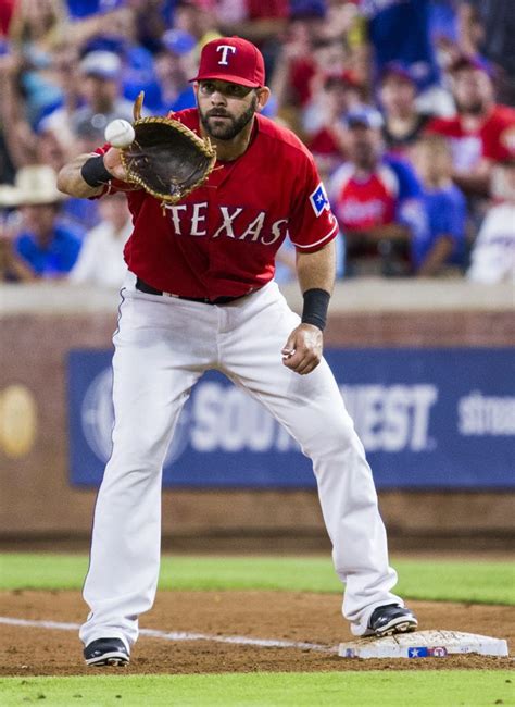 Texas Rangers First Baseman Mitch Moreland 18 Catches A Throw To