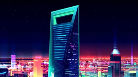 Shanghai World Financial Center Aat Night Futuristic Art Wallpaper