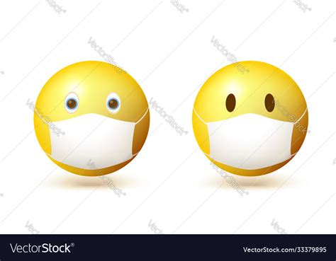 Set Emoji Emoticon With Medical Mask On Face Vector Image