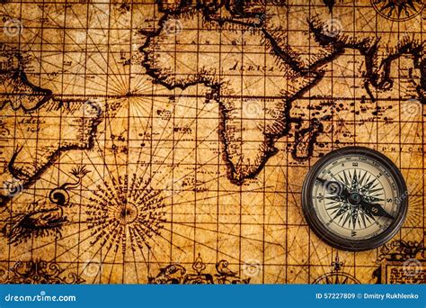 Old Vintage Compass On Ancient Map Stock Image Image Of World