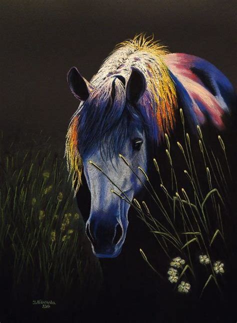 Rainbow Oil Pastel Colours Equine Art Horses