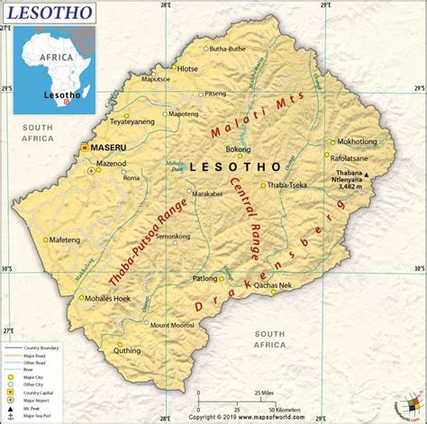 what are the key facts of lesotho lesotho africa map geography map
