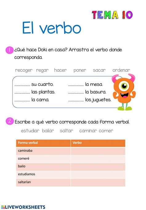 El Verbo Ficha Interactiva 1st Grade Writing Art Apps Spanish