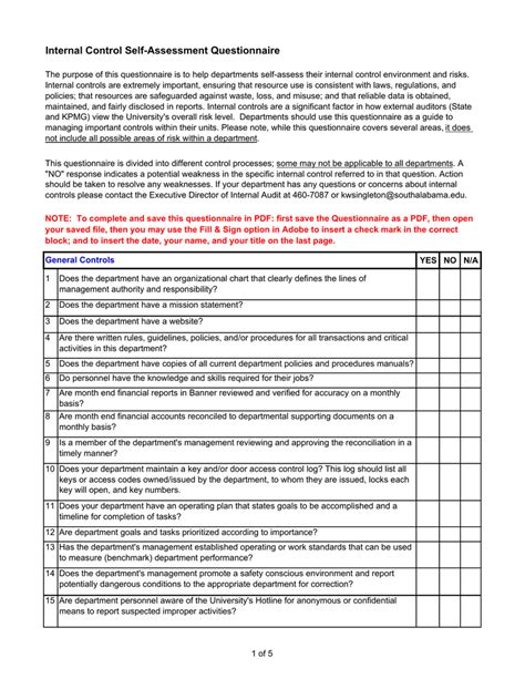 Sample Internal Control Questionnaire