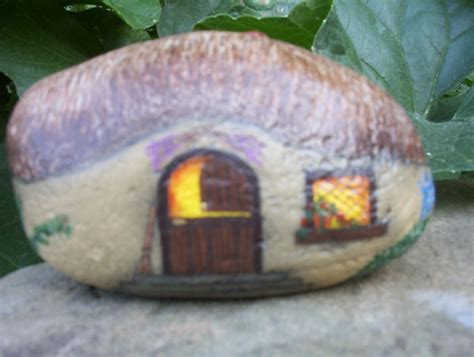Hand Painted Rock Cottage Hand Painted Rocks Painted Rocks Rock Crafts
