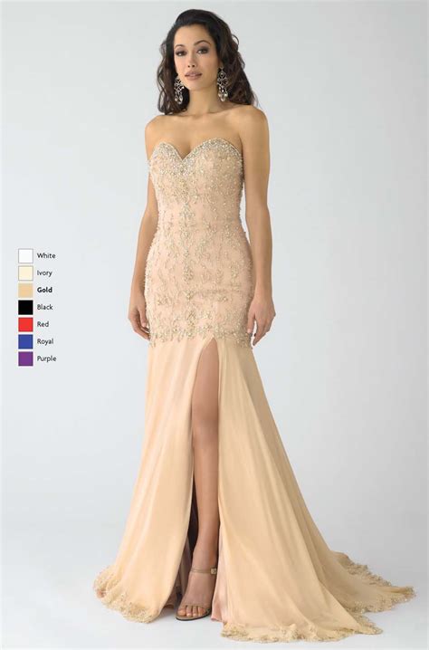 Gold Mermaid Strapless Sweetheart Low Back Sweep Train Floor Length