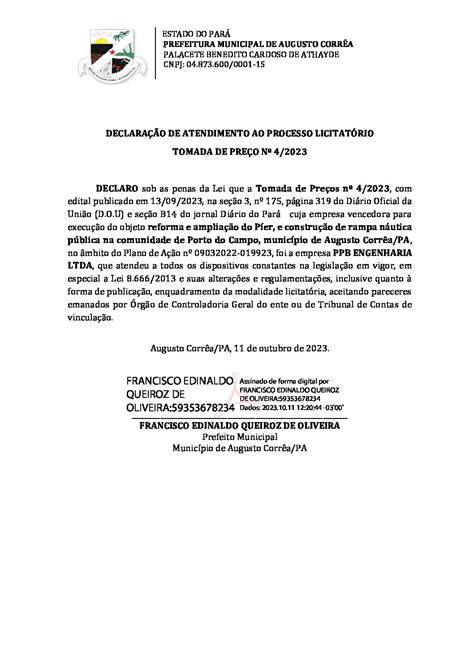 DeclaraÇÃo De Atendimento Prefeitura Municipal De Augusto Corrêa