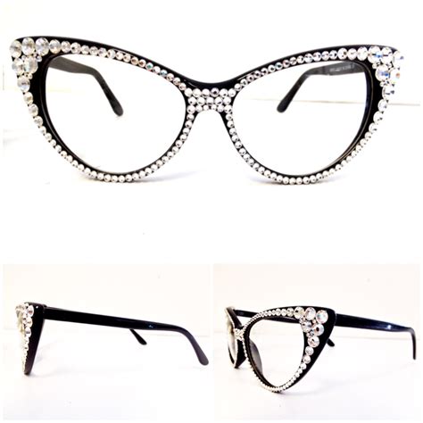 Optical Crystal Cat Eye Glasses Clear On Black Frame Divalicious