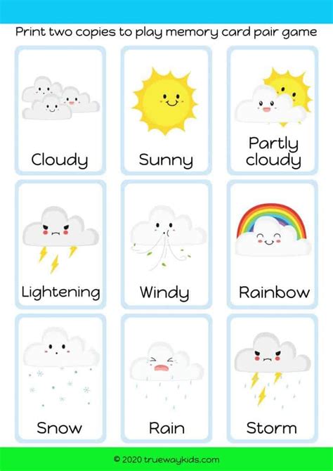 Weather Memory Card Game For Children Preschool Weather Jesus Calms