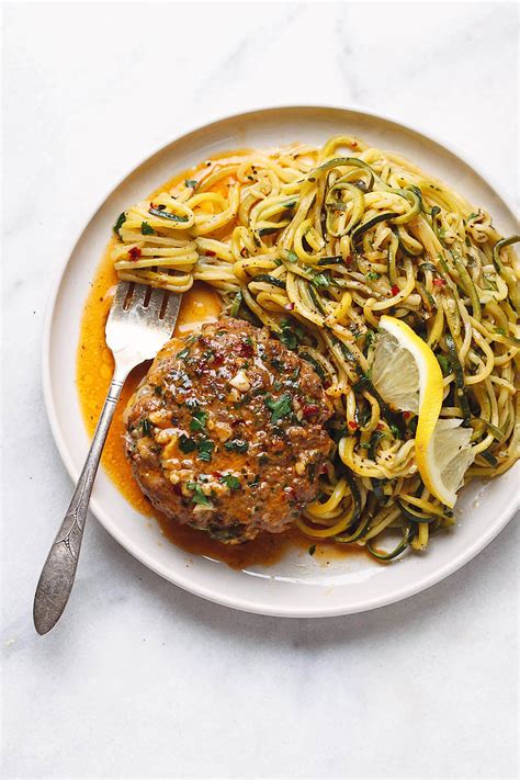 Cheesy Garlic Burgers With Lemon Butter Zucchini Noodles Beef Burgers