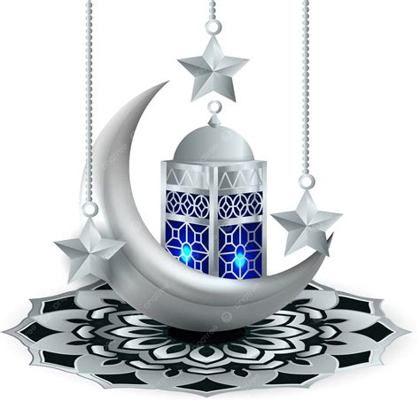 Ramadán Kareem Islámico 3d Lámpara Azul Y Luna Estrella Vector Png Png