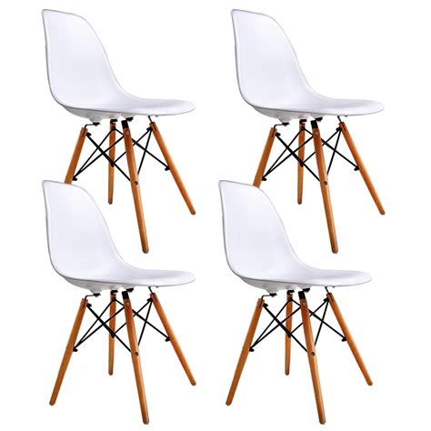 Set Of 4 Mid Century Eames Style Dsw Dining Side Chairs Wwood Legs In