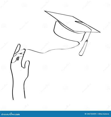 One Line Art With Student Tossing Up His Graduation Cap Trendy One