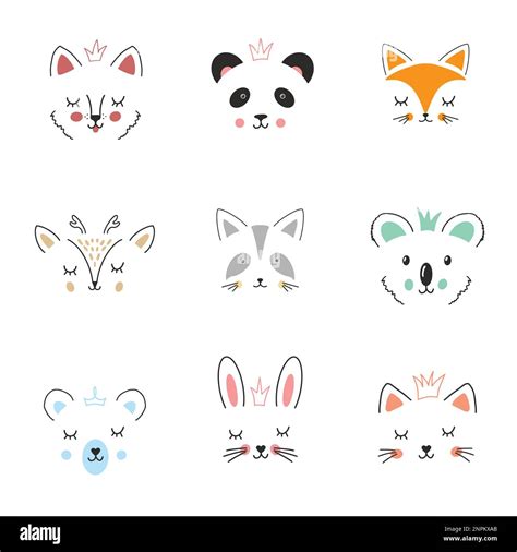 Cute Animal Face Cartoon Animals Collection Dog Panda Fox Deer