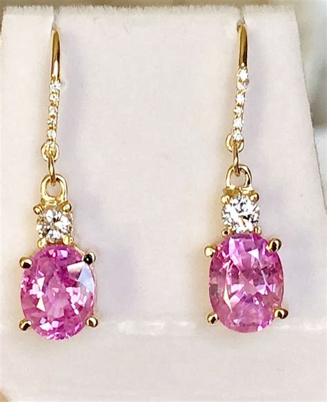 100 Natural Pink Burma Sapphire Diamond Dangle Earrings 18k Gold