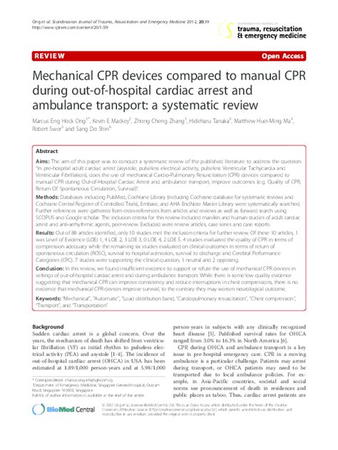 Pdf Mechanical Cpr Devices Compared To Manual Cpr During Out Of