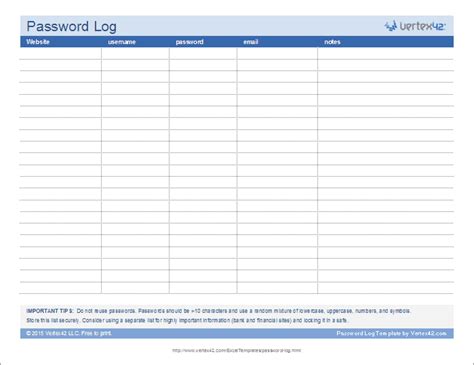 You do this while keeping it safe from hackers and other nefarious individuals. Free printable Password Log (Landscape) (PDF) from ...