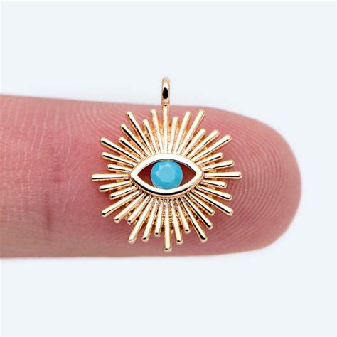 10pcs Gold Plated CZ Paved Eye Charm Turquoise Blue Zircon Etsy In