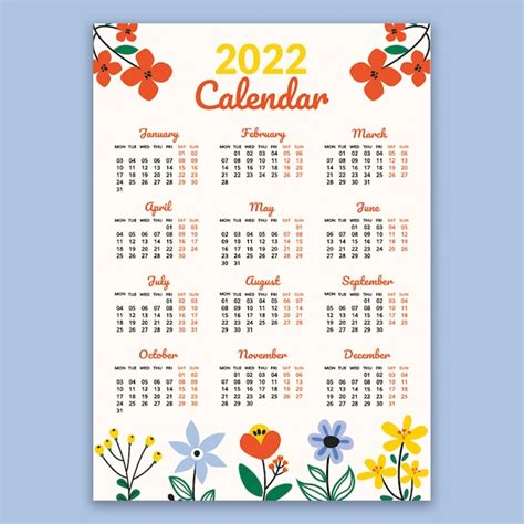 Free Vector Floral 2022 Calendar Template