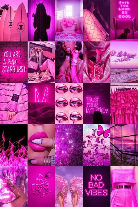 Printed Boujee Pink Neon Photo Collage Kit Hot Pink Aesthetic Etsy