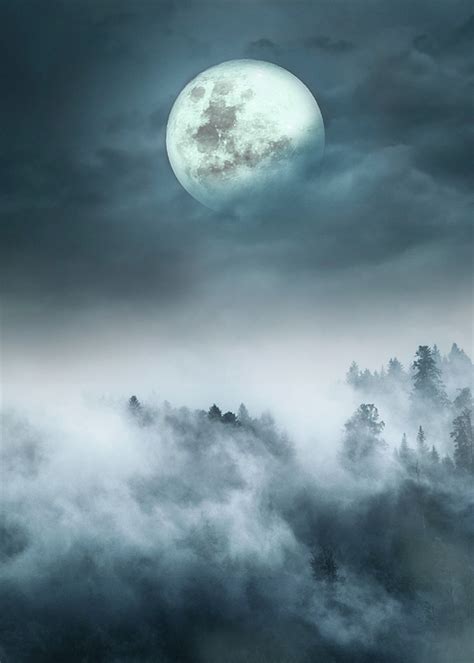 Foggy Moon Night Scene Greeting Card For Sale By Hatim Elhag
