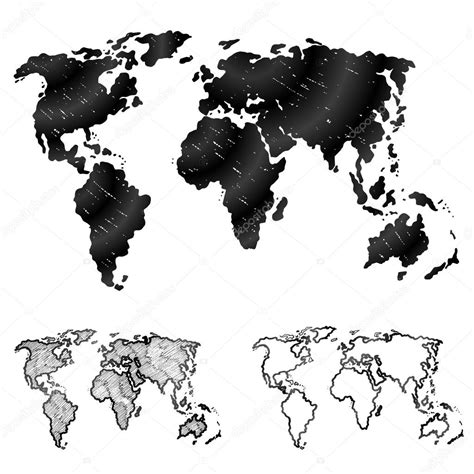 Hand Drawn World Map In Three Versions — Stock Vector © Kulyk 48208641