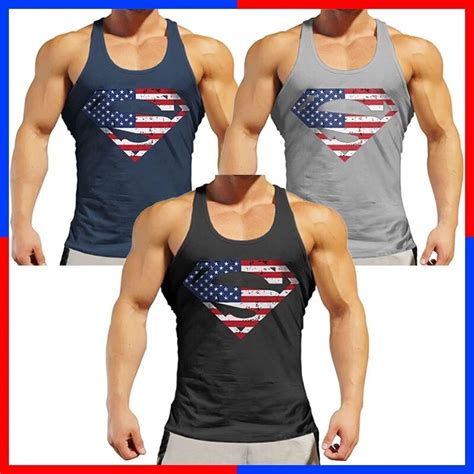 Oa Men American Flag Superman Tank Tops Bodybuilding Tanks Outfits