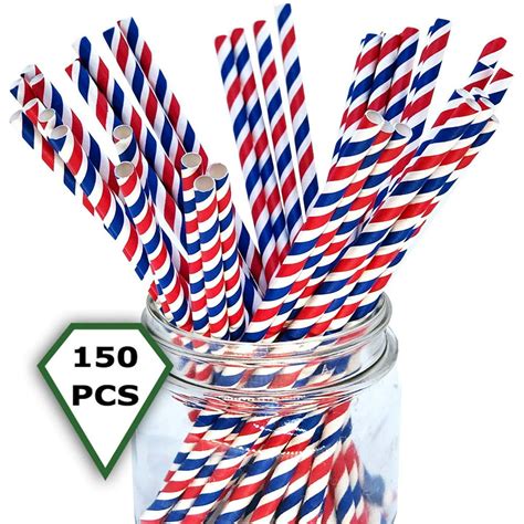 Emrld Biodegradable Paper Straws 150 Pcs Red White Blue Stripe