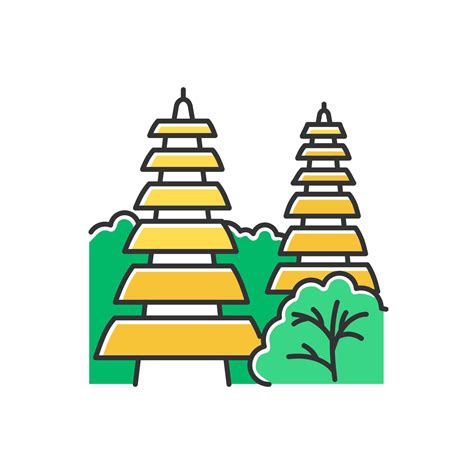 Pura Tanah Lot Temple In Bali Color Icon Indonesian Touristic
