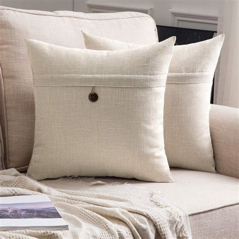 Miulee Set Of 2 Decorative Linen Throw Pillow Covers Cushion Case Button Vintage Farmhouse