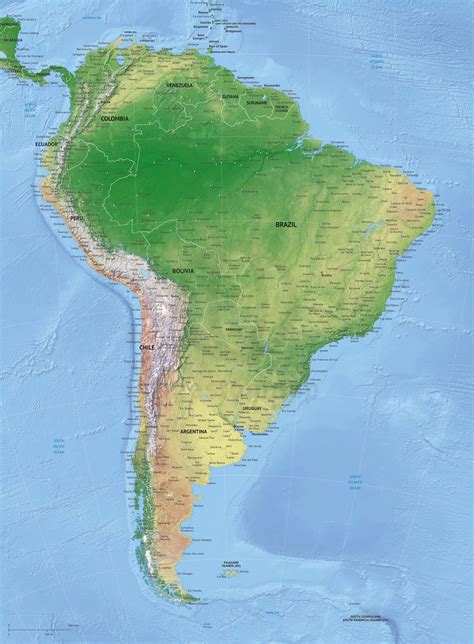 Vector Map South America Continent Xl Relief One Stop Map South