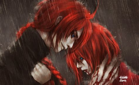 Anime Series Characters Red Hair Blue Eyes Rain Blood Guy Gintama Long