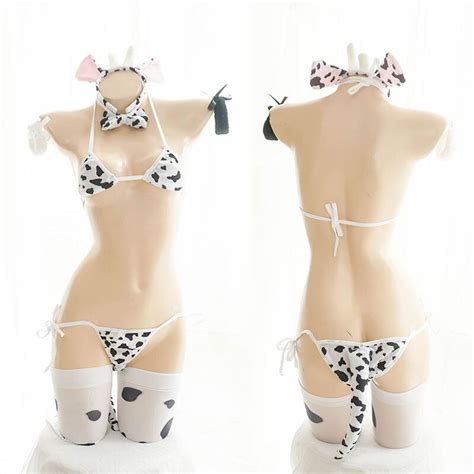 Frauen Nette Kuh Micro Bikini Set Anime Cosplay Dessous Sexy Bh Und