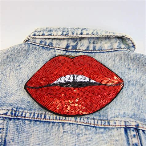 Red Lips Iron On Patch Large Red Sequin Mouth And Teeth Etsy