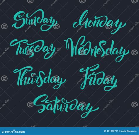 Hand Lettering Days Of Week Modern Calligraphy Stock Vector