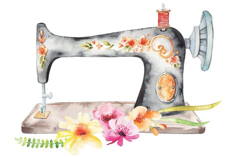 Learn how to draw sewing machine pictures using these outlines or print just for coloring. watercolor craft + flower set | Sewing machine drawing ...