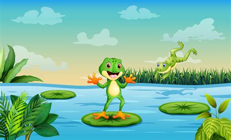 Illustration Of A Playful Frogs At The Pond 6951700 Vector Art At Vecteezy