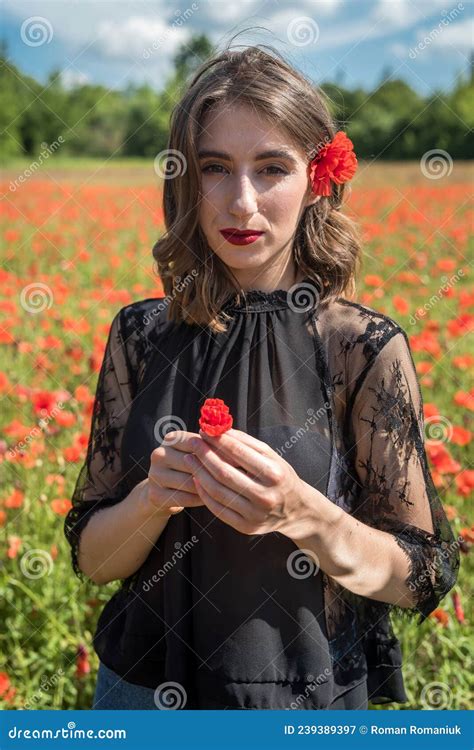 beautiful teenager girl in summer a poppy field enjoy nature stock image image of girl sunset