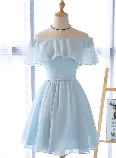 Simple Light Blue Off Shoulder Formal Dress Short Party Dresses