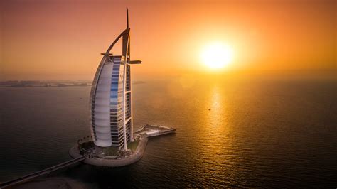 Burj Al Arab Dubai United Arab Emirates At Sunset 4k Ultra Fond D