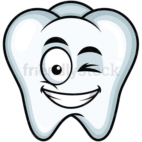Winking And Smiling Tooth Emoji Cartoon Vector Clipart Friendlystock