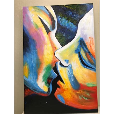 Oil On Canvas Painting Of Kissing Couple