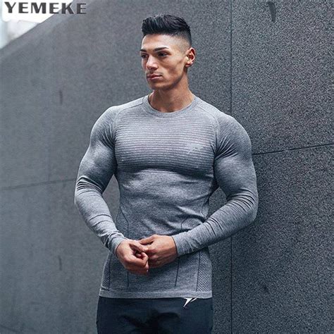 Mens Long Sleeved T Shirt Cotton Slim Fit Gyms Fitness Bodybuilding