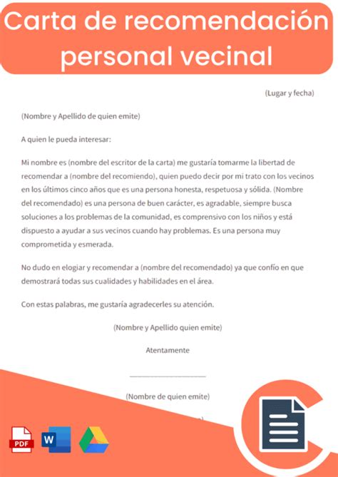 Carta De Recomendación Vecinal Rellena Online Word Pdf